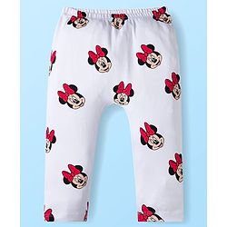 Babyhug Disney Interlock Knit Full Length Diaper Leggings With Minnie Mouse Family Graphics Pack Of 3 - Red Navy Blue & White