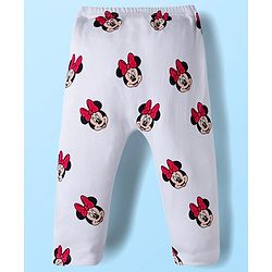 Babyhug Disney Interlock Knit Full Length Diaper Leggings With Minnie Mouse Family Graphics Pack Of 3 - Red Navy Blue & White