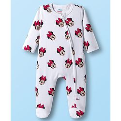 Babyhug Disney Interlock Knit Full Sleeves Footed Sleepsuit With Minnie Mouse Print Pack Of 2 - Navy Blue & White