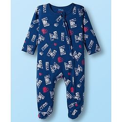 Babyhug Disney Interlock Knit Full Sleeves Footed Sleepsuit With Minnie Mouse Print Pack Of 2 - Navy Blue & White