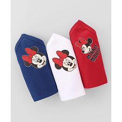 Babyhug Disney Interlock Knit Hand & Face Towels with Minnie Mouse Graphics Pack of 3 L 33 x B 33 cm - Navy Blue White & Red