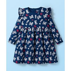 Babyhug Disney Single Jersey Knit Full Sleeves Frock With Minnie Mouse Print Pack Of 2 - Navy Blue & White