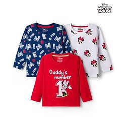 Babyhug Disney Single Jersey Knit Full Sleeves T-Shirts with Minnie Mouse Graphic Pack of 3 - Red Navy Blue & White