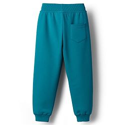 Babyhug French Terry Knit Full Length Lounge Pant With Text Print - Teal Blue