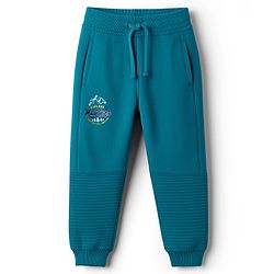 Babyhug French Terry Knit Full Length Lounge Pant With Text Print - Teal Blue