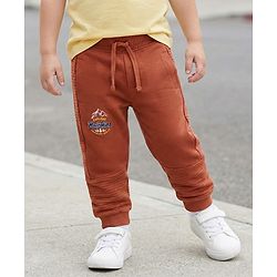 Babyhug French Terry Knit Full Length Lounge Pant with Mountain Print - Rust Orange