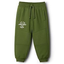 Babyhug French Terry Knit Full Length Lounge Pant With Text Print - Green