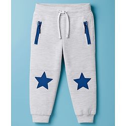 Babyhug French Terry Knit Full Length Lounge Pant With Star Embroidered - Grey
