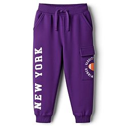 Babyhug French Terry Knit Full Length Lounge Pant With Text Print - Purple
