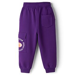 Babyhug French Terry Knit Full Length Lounge Pant With Text Print - Purple