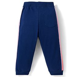 Babyhug French Terry Knit Full Length Lounge Pant With Heart Embriodery - Navy Blue