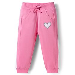 Babyhug French Terry Knit Full Length Lounge Pant with Heart Design - Pink