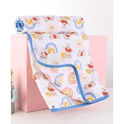 Babyhug Disney 100% Cotton Muslin 3 Layered Baby Blanket Winnie The Pooh Print| Soft Breathable Fabric| Gentle of Baby Skin| Comfortable Warm & Soothing| Machine washable| New Born Gifting Option