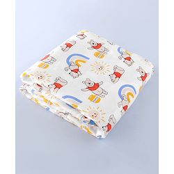 Babyhug Disney 100% Cotton Muslin 3 Layered Baby Blanket Winnie The Pooh Print| Soft Breathable Fabric| Gentle of Baby Skin| Comfortable Warm & Soothing| Machine washable| New Born Gifting Option