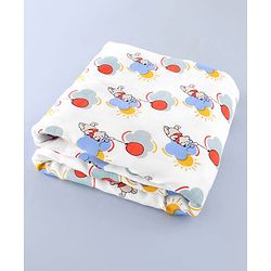 Babyhug Disney 100% Cotton Muslin 3 Layered Baby Blanket Winnie The Pooh Print| Soft Breathable Fabric| Gentle of Baby Skin| Comfortable Warm & Soothing| Machine washable| New Born Gifting Option