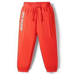 Babyhug Terry Cotton Knit Full Length Text Printed Lounge Pant - Orange