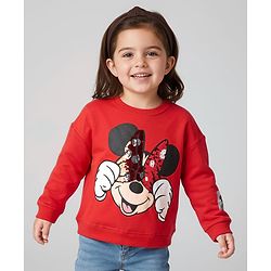Babyhug Disney Terry Knit Full Sleeves Sweatshirt With Minnie Mouse Graphics & Reversible Sequins - Red