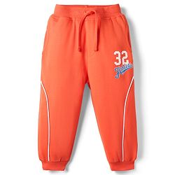 Babyhug Terry Cotton Knit Full Length Text Printed Lounge Pant - Orange