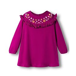 Babyhug Cotton Knit Full Sleeves Frock With Leggings & Floral Embriodery - Purple & Pink