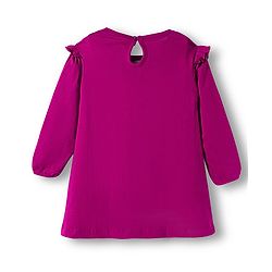 Babyhug Cotton Knit Full Sleeves Frock With Leggings & Floral Embriodery - Purple & Pink