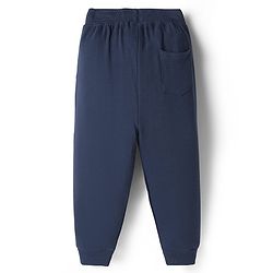 Babyhug Terry 100% Cotton Knit Full Length Text Printed Cut & Sew Lounge Pant With Embroidery - Navy Blue