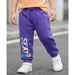 Babyhug French Terry Knit Full Length Lounge Pant With Text Print - Purple