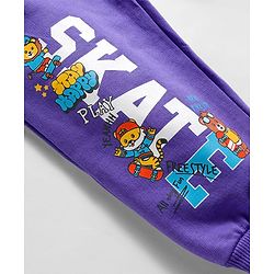 Babyhug French Terry Knit Full Length Lounge Pant With Text Print - Purple