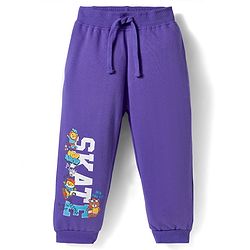 Babyhug French Terry Knit Full Length Lounge Pant With Text Print - Purple