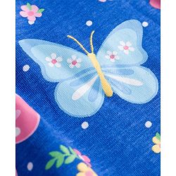 Babyhug Cotton Knit Full Sleeves Frock with Leggings with Butterfly Print Frill Detailing & Bow Applique - Blue