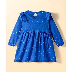 Babyhug Cotton Knit Full Sleeves Frock with Leggings with Butterfly Print Frill Detailing & Bow Applique - Blue