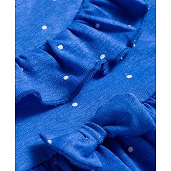 Babyhug Cotton Knit Full Sleeves Frock with Leggings with Butterfly Print Frill Detailing & Bow Applique - Blue