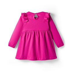 Babyhug Cotton Woven Full Sleeves Frock & Legging With Animal Print & Frill Detailing - Dark Pink & Pink