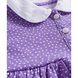 Babyhug Cotton Knit Full Sleeves Polka Dot Printed Frock With Leggings & Floral Sling Bag - Purple