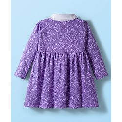 Babyhug Cotton Knit Full Sleeves Polka Dot Printed Frock With Leggings & Floral Sling Bag - Purple