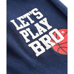 Babyhug Single Jersey Knit Full Length Lounge Pant with Let's Play Bro Text Print - Navy Blue