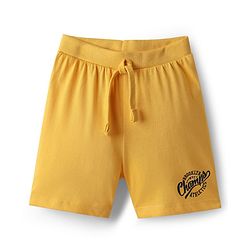 Babyhug Single Jersey Knit Mid Thigh Shorts With Champs Text Print - Yellow