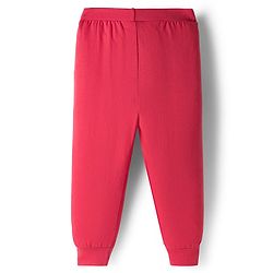 Babyhug Single Jersey Knit Full Length Lounge Pant with Bow Applique & Butterfly Print - Red