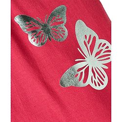 Babyhug Single Jersey Knit Full Length Lounge Pant with Bow Applique & Butterfly Print - Red