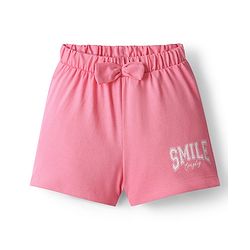 Babyhug Single Jersey Knit Mid Thigh Length Shorts With Bow Applique & Smile Text Print - Pink