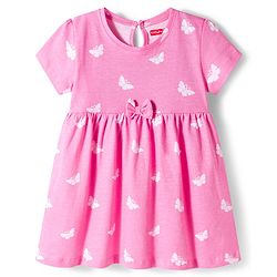Babyhug Single Jersey Knit Half Sleeves Floral Printed Frocks with Bow Applique Pack of 2 - Pink & Purple