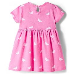Babyhug Single Jersey Knit Half Sleeves Floral Printed Frocks with Bow Applique Pack of 2 - Pink & Purple