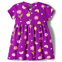 Babyhug Single Jersey Knit Half Sleeves Floral Printed Frocks with Bow Applique Pack of 2 - Pink & Purple