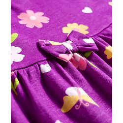 Babyhug Single Jersey Knit Half Sleeves Floral Printed Frocks with Bow Applique Pack of 2 - Pink & Purple