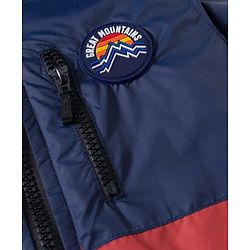 Babyhug Woven Full Sleeves Padded Jacket With Badge Detailing & Detachable Hood - Navy Blue & Brown