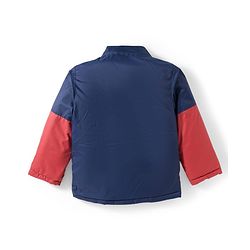 Babyhug Woven Full Sleeves Padded Jacket With Badge Detailing & Detachable Hood - Navy Blue & Brown