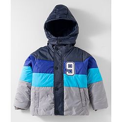 Babyhug Woven Full Sleeves Padded Jacket with Detachable Hood & Patch Detailing - Multicolor