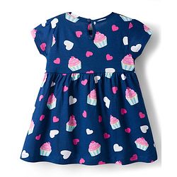 Babyhug Single Jersey Knit Half Sleeves Frock with Heart Print Pack of 2 - Navy & Pink