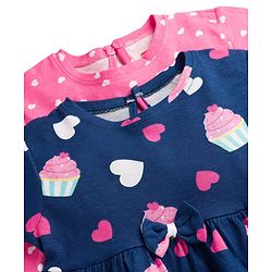 Babyhug Single Jersey Knit Half Sleeves Frock with Heart Print Pack of 2 - Navy & Pink