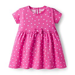 Babyhug Single Jersey Knit Half Sleeves Frock with Heart Print Pack of 2 - Navy & Pink