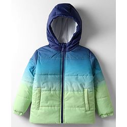 Babyhug Woven Full Sleeves Hooded Padded Jacket With Ombre Effect - Multicolor
